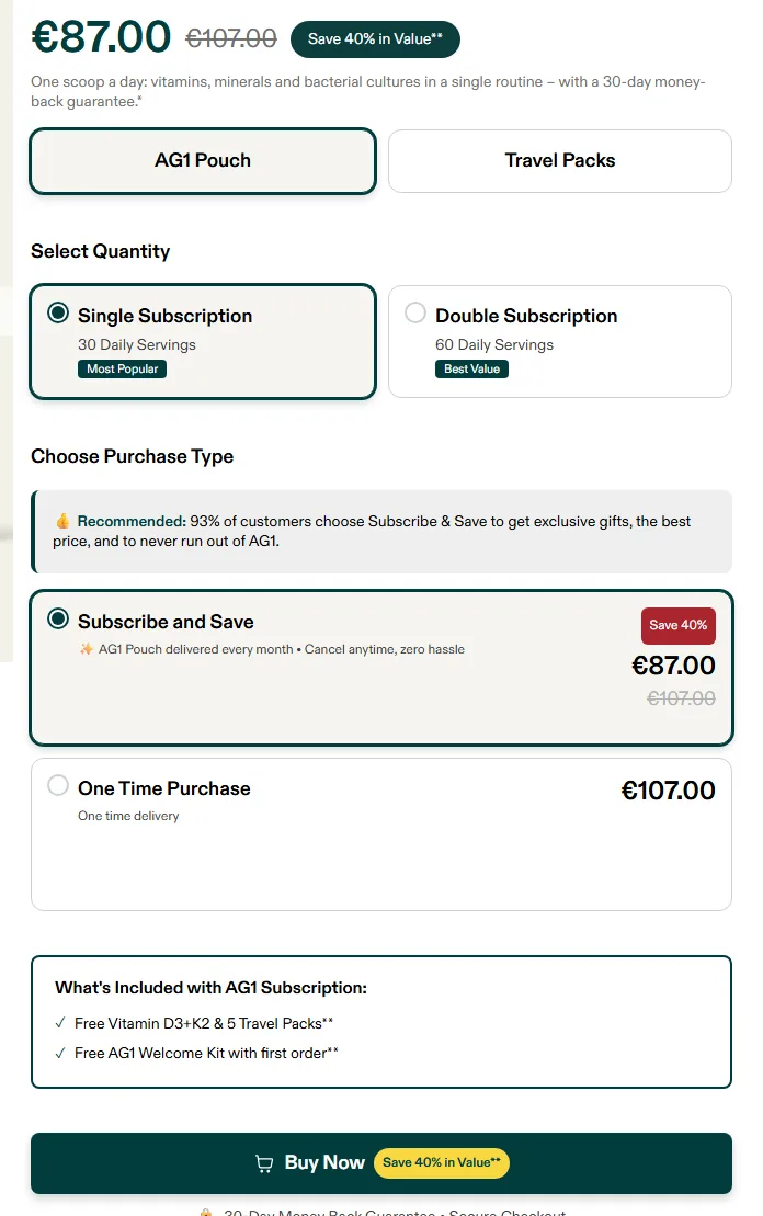 AG1 subscription buy box, EU storefront, captured 2026-09-13