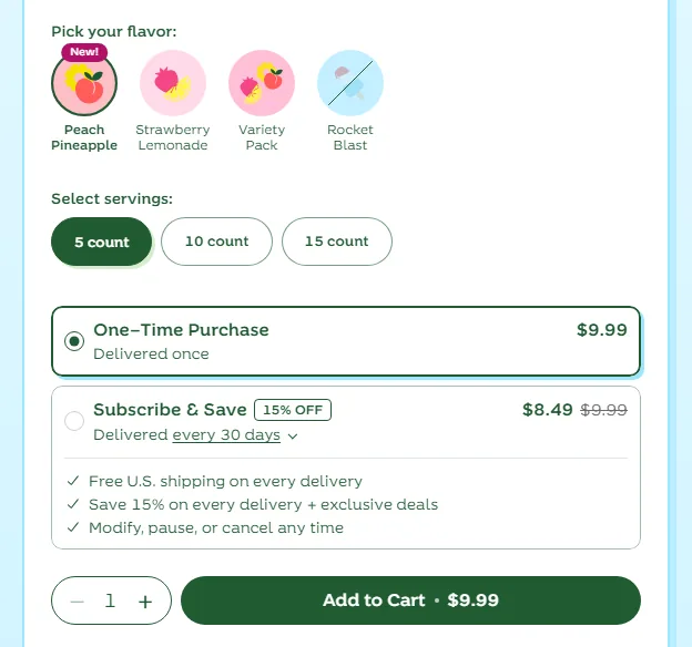 Bloom Nutrition subscription buy box, US storefront, captured 2026-09-13