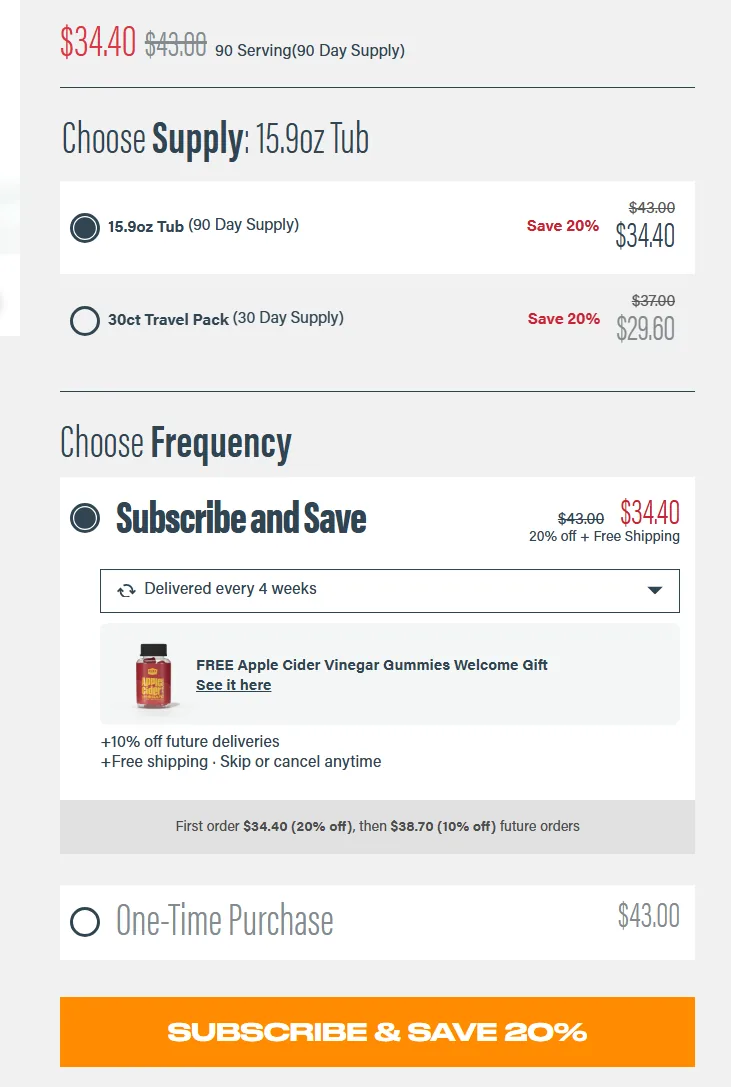 BUBS Naturals subscription buy box, US storefront, captured 2026-09-13