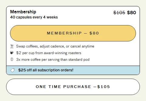 Cometeer subscription buy box, US storefront, captured 2026-09-13