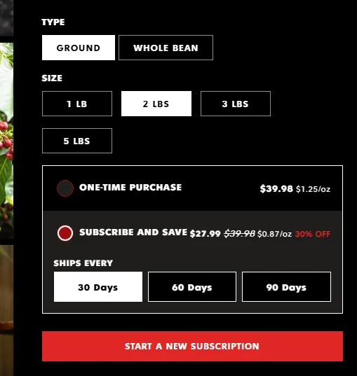Death Wish Coffee subscription buy box, US storefront, captured 2026-09-13