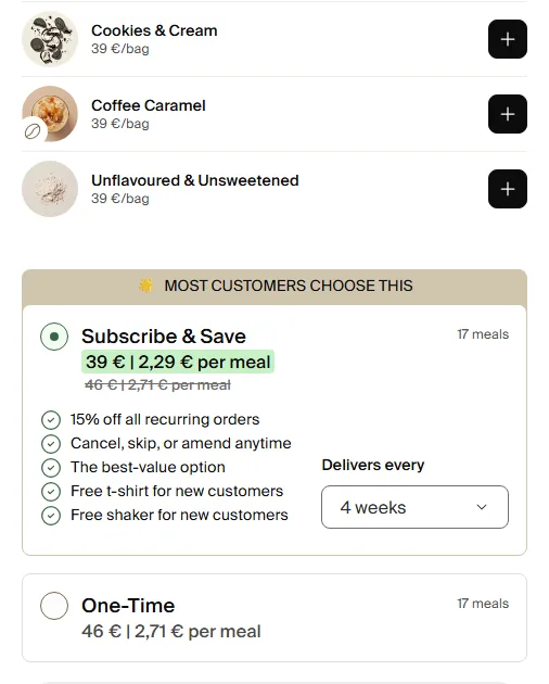 Huel subscription buy box, EU storefront, captured 2026-09-13