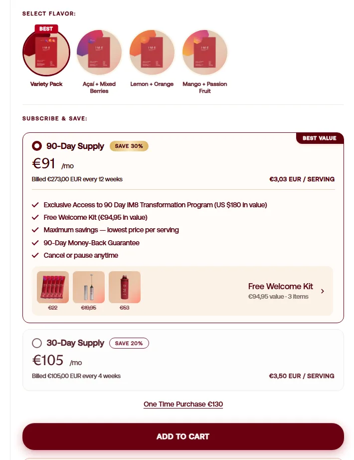 IM8 subscription buy box, EU storefront, captured 2026-10-05