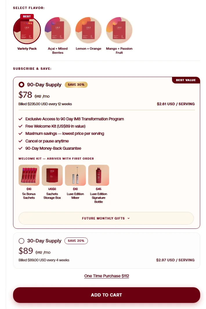 IM8 subscription buy box, US storefront, captured 2026-09-13