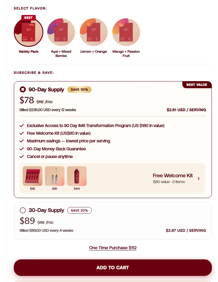 IM8 subscription buy box, US storefront, captured 2026-10-05