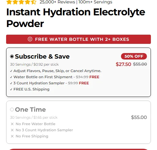 Instant Hydration subscription buy box, US storefront, captured 2026-09-13