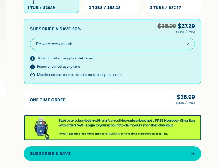 Liquid I.V. subscription buy box, US storefront, captured 2026-09-13