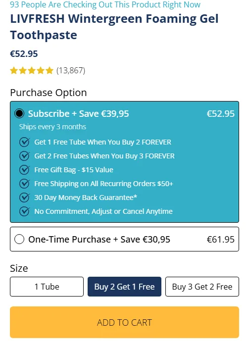 LIVFRESH subscription buy box, EU storefront, captured 2026-09-13