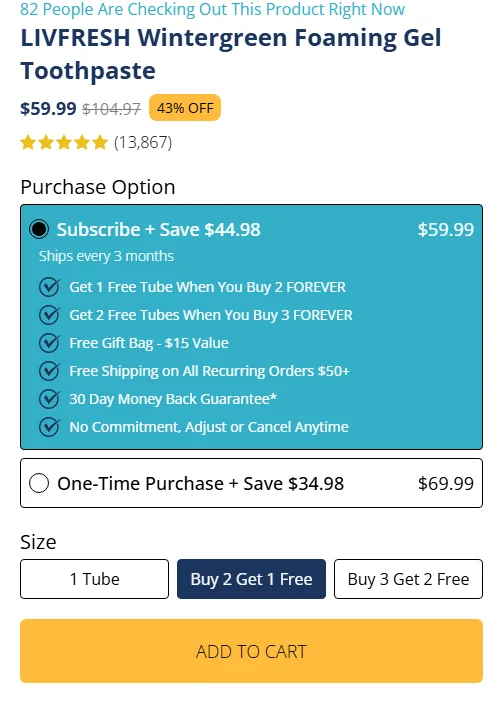 LIVFRESH subscription buy box, US storefront, captured 2026-09-13
