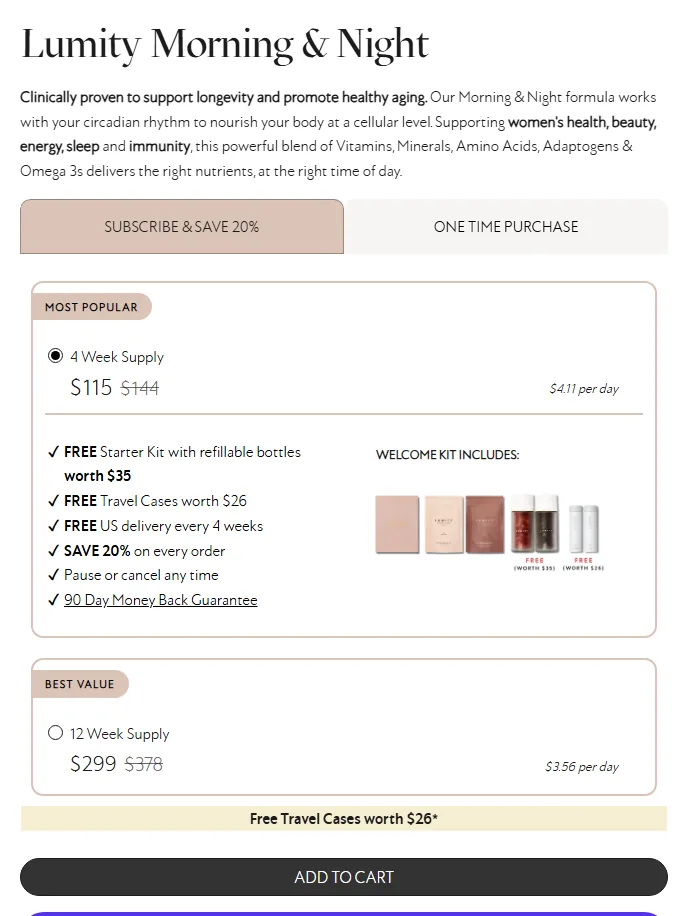 Lumity subscription buy box, US storefront, captured 2026-09-13