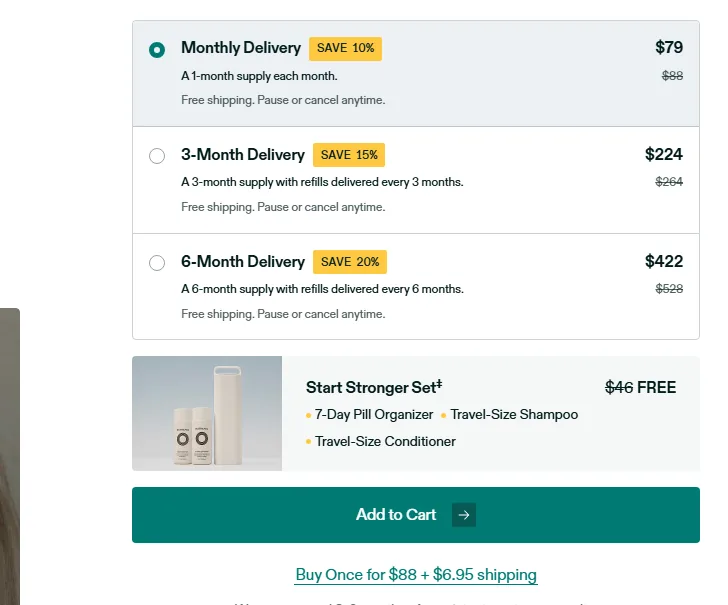 Nutrafol subscription buy box, US storefront, captured 2026-09-13