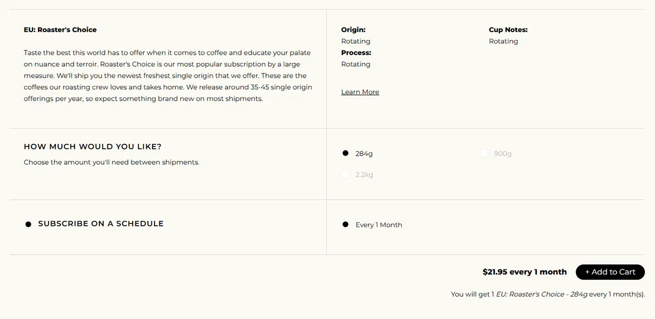 Onyx Coffee Lab subscription buy box, EU storefront, captured 2026-09-13