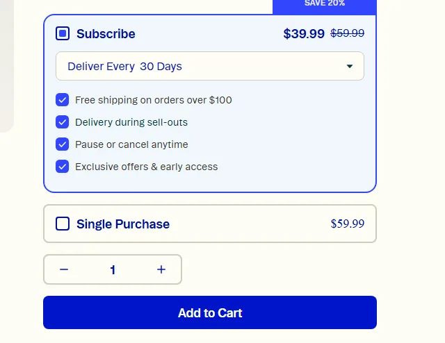 Ora Organic subscription buy box, US storefront, captured 2026-09-13
