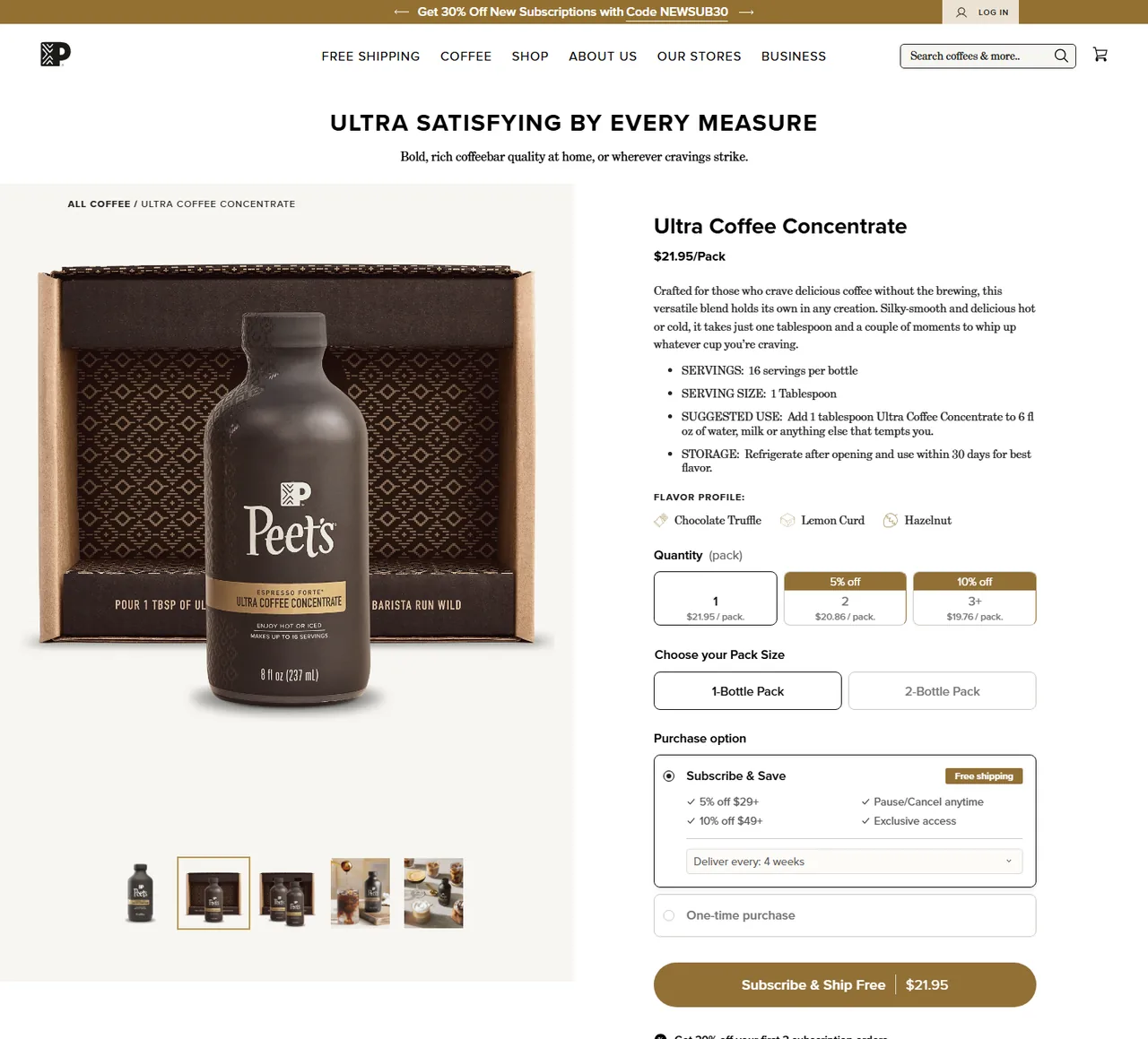 Peet's Coffee (Peets Coffee) subscription buy box, US storefront, captured 2026-09-13