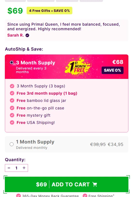 Primal Queen subscription buy box, EU storefront, captured 2026-09-14