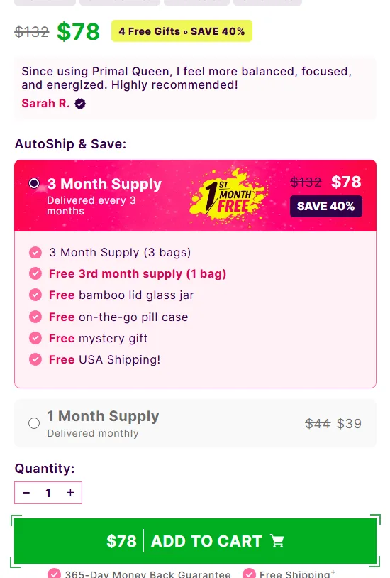Primal Queen subscription buy box, US storefront, captured 2026-09-14
