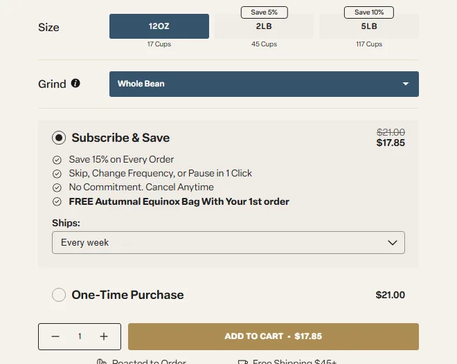 Sightglass Coffee subscription buy box, US storefront, captured 2026-09-13