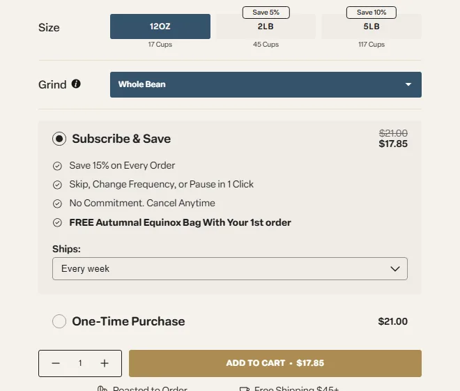 Sightglass Coffee subscription buy box, US storefront, captured 2026-10-05
