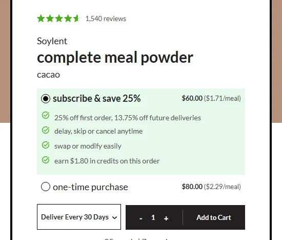 Soylent subscription buy box, US storefront, captured 2026-09-14