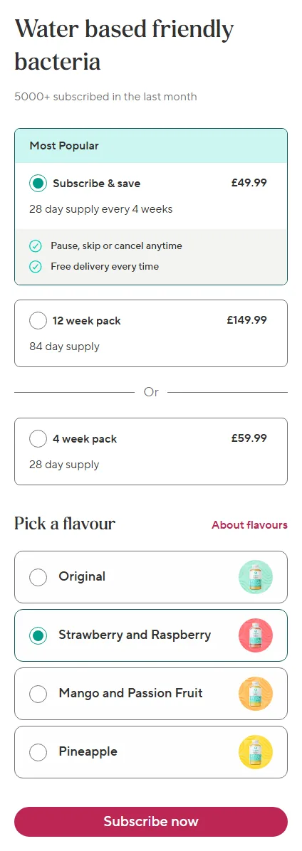 Symprove subscription buy box, UK storefront, captured 2026-09-13