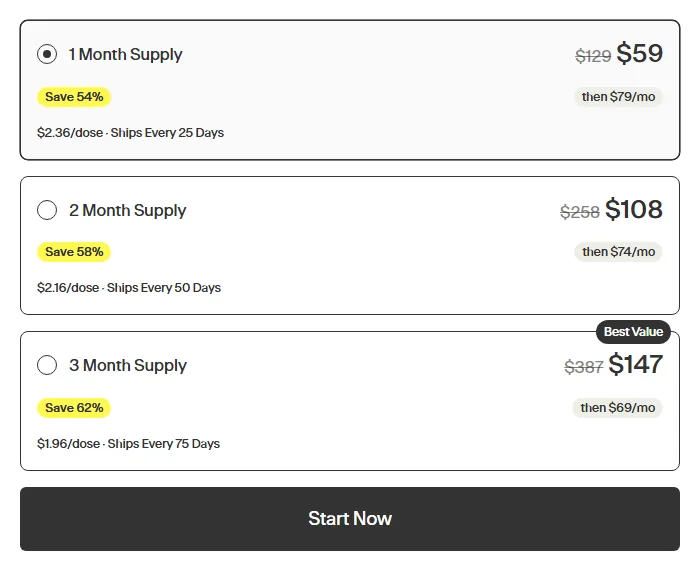 Thesis subscription buy box, US storefront, captured 2026-09-13