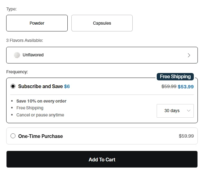 Transparent Labs subscription buy box, US storefront, captured 2026-09-13