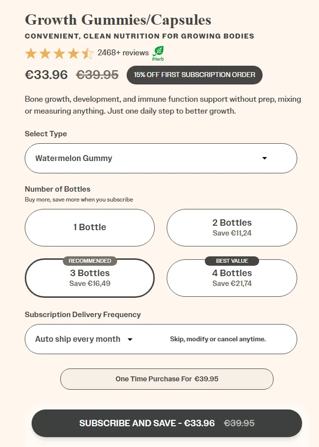 TruHeight subscription buy box, EU storefront, captured 2026-09-13