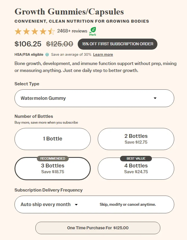 TruHeight subscription buy box, US storefront, captured 2026-09-13