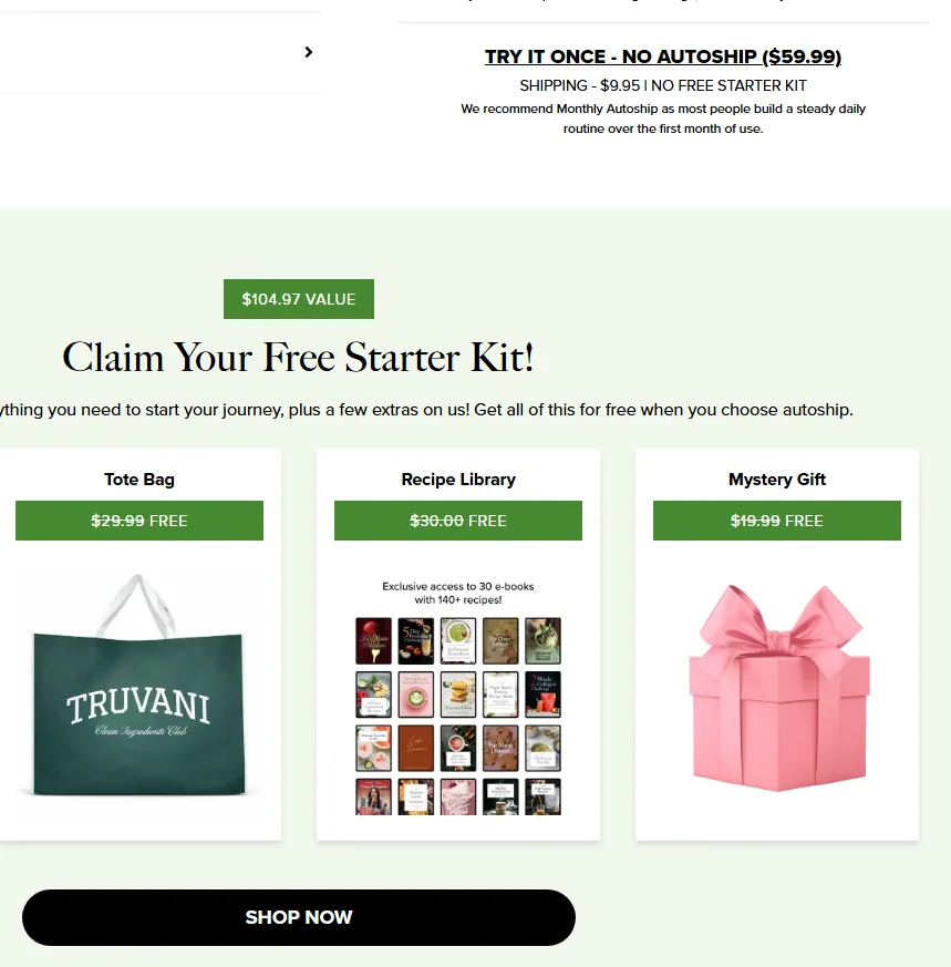 Truvani subscription buy box, US storefront, captured 2026-09-13
