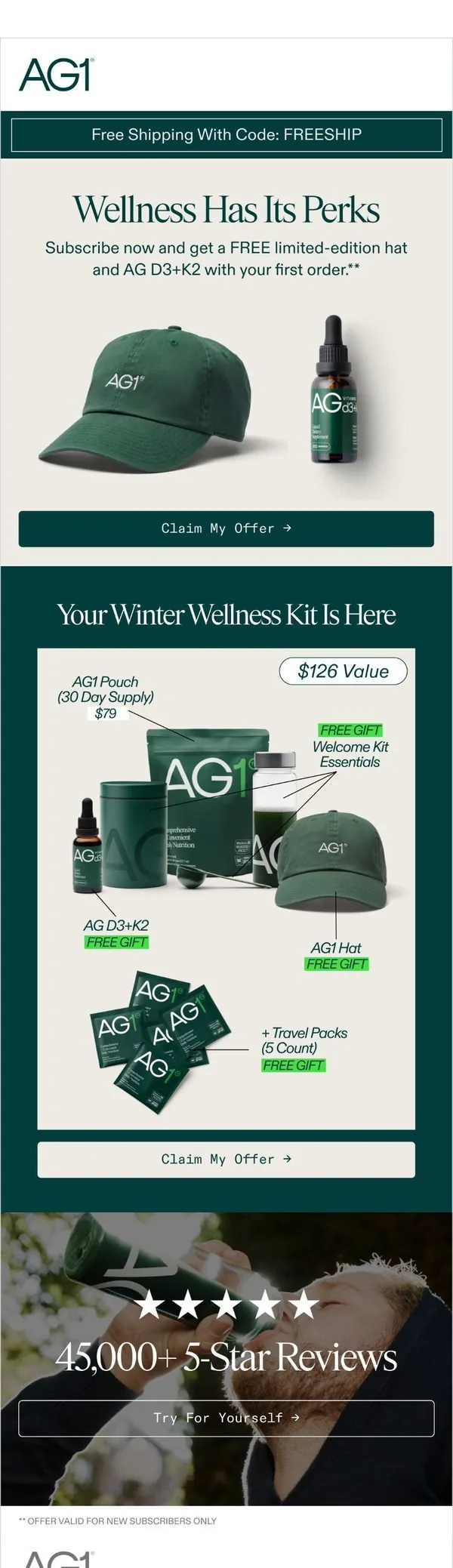 AG1 email: Limited Time Offer: Your Winter Wellness Kit + FREE Shipping