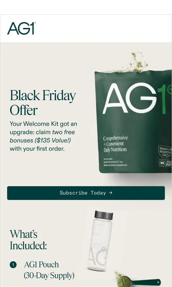 AG1 email: Black Friday Offer is LIVE
