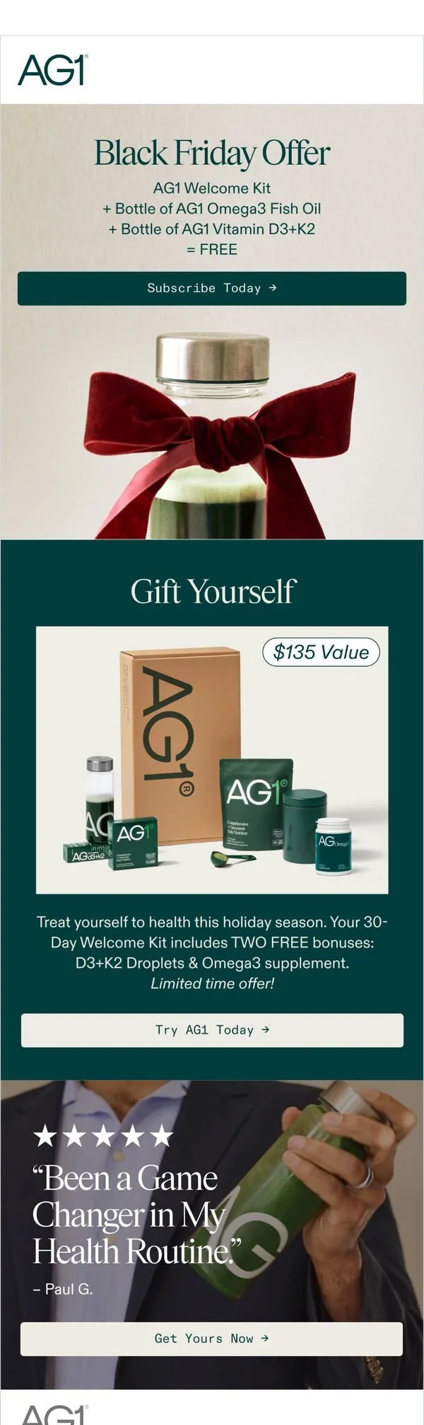 AG1 email: Two FREE Gifts With Subscription