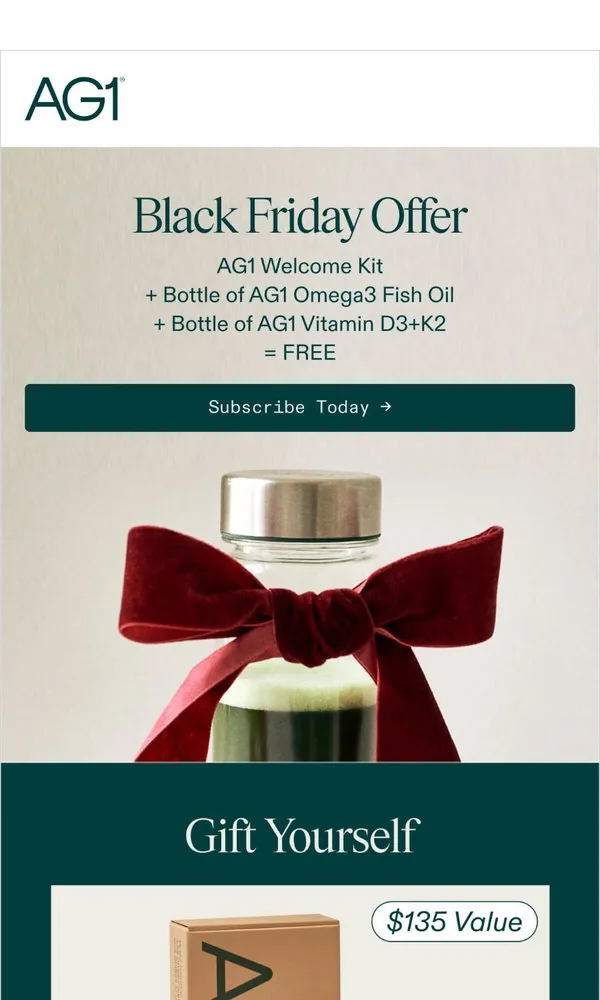 AG1 email: Two FREE Gifts With Subscription