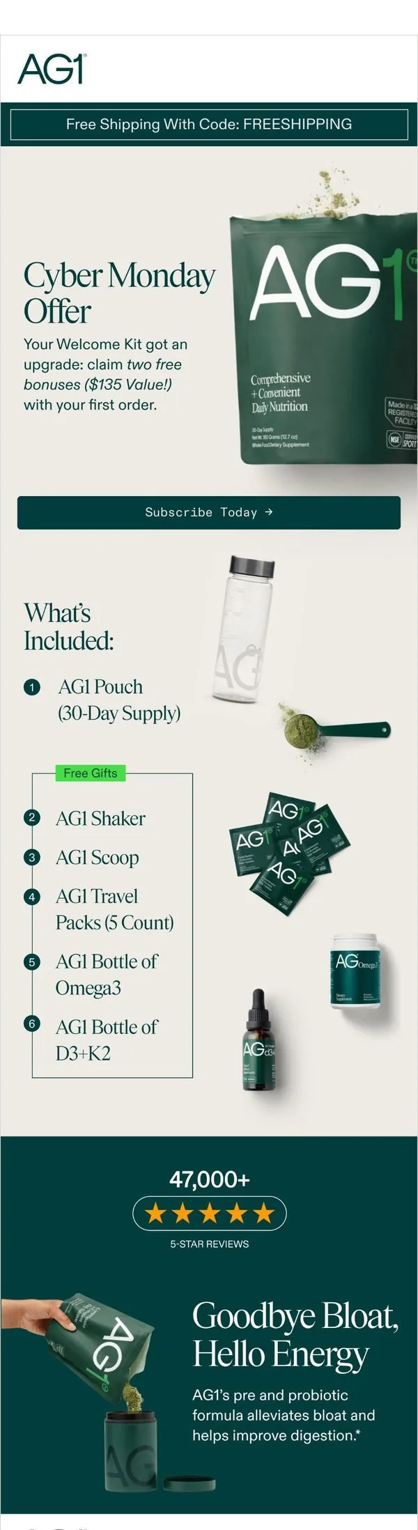 AG1 email: Cyber Monday Comes With FREE Gifts!