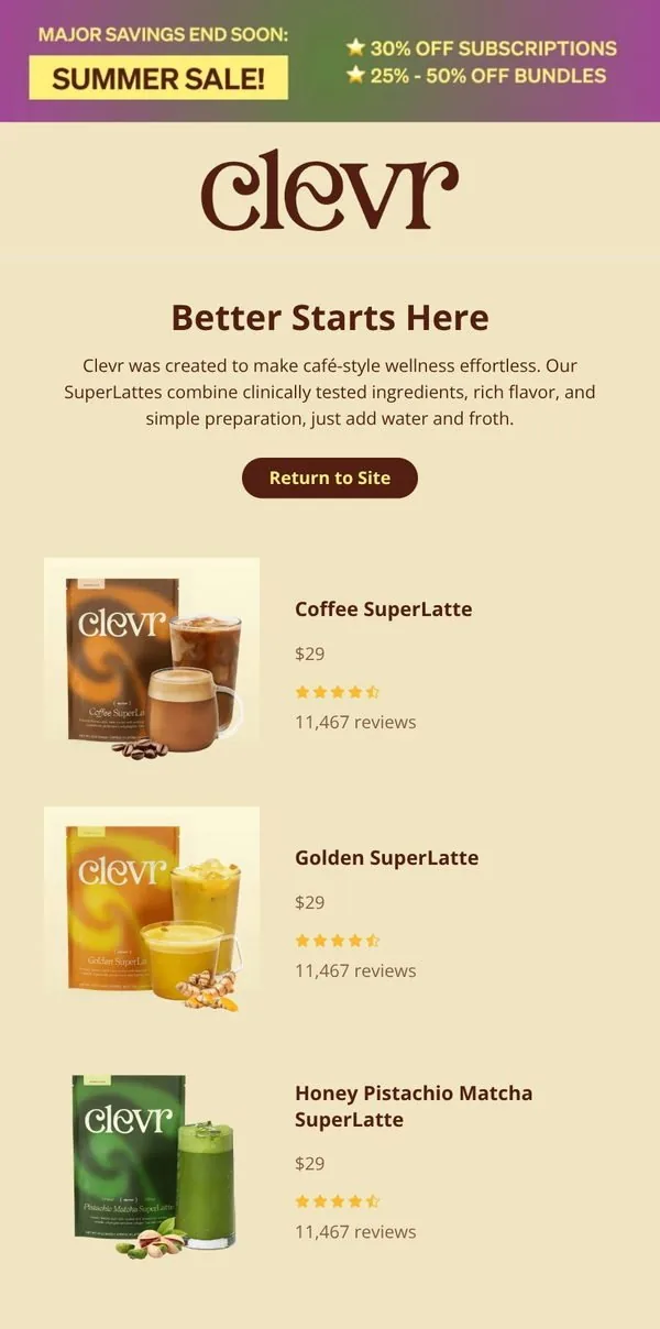 Clevr Blends email: Instant, Never Ordinary