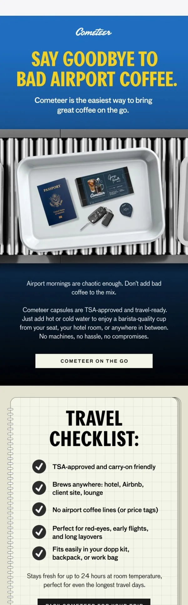 Cometeer email: Your upcoming trip ✈️