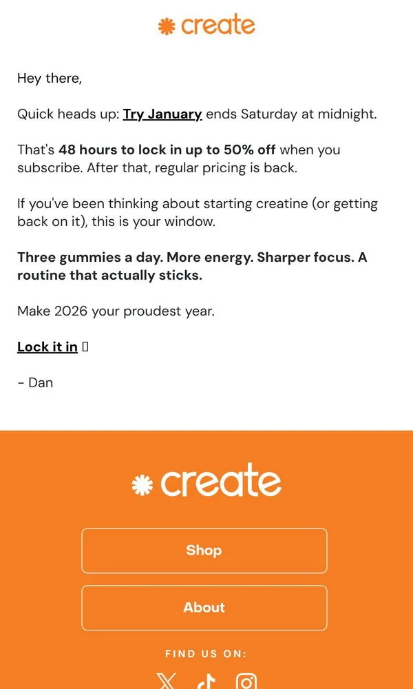 Create email: 48 hours left…