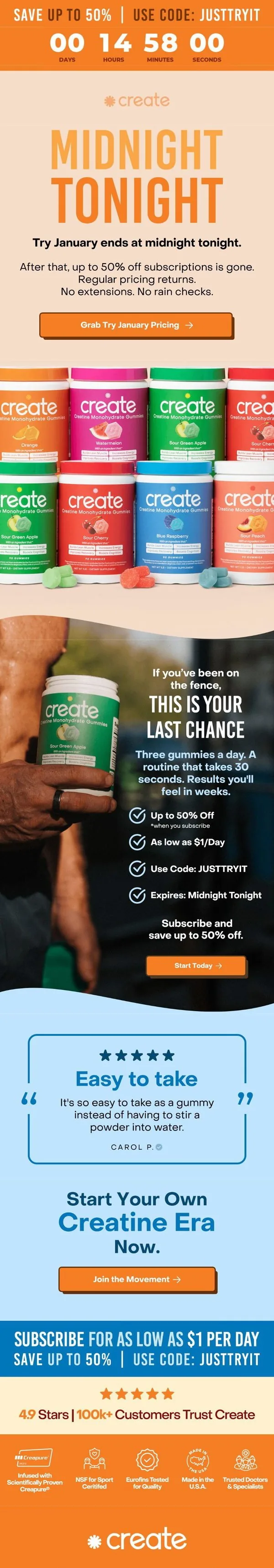 Create email: Midnight tonight…