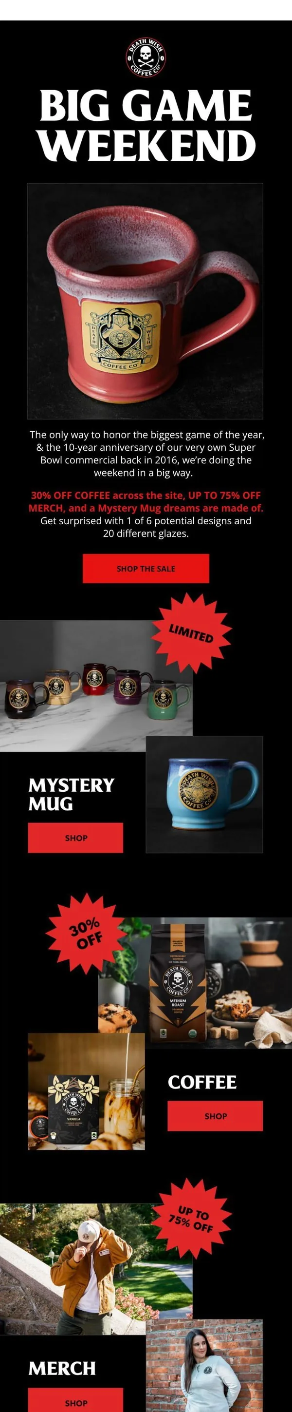 Death Wish Coffee email: 30% OFF COFFEE & Up to 75% SITEWIDE