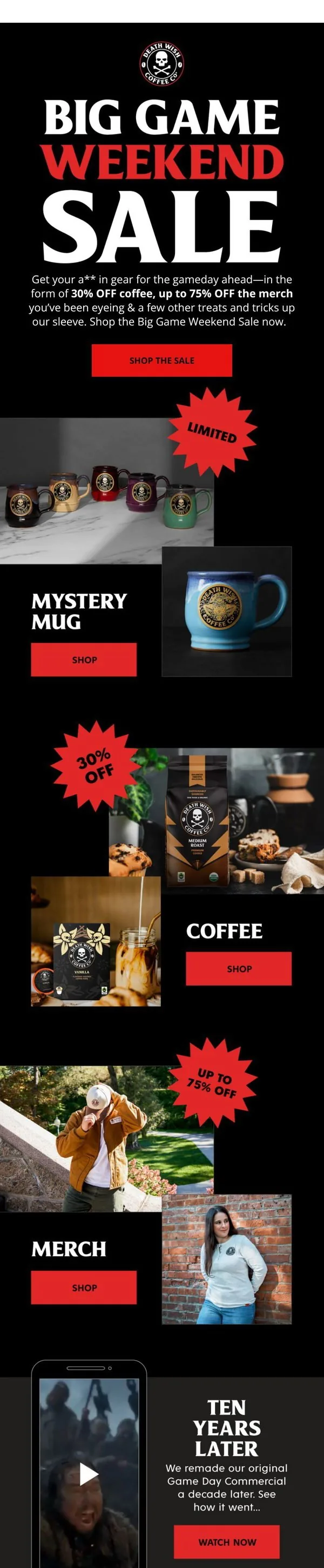 Death Wish Coffee email: Big Game Deals for that person in the mirror