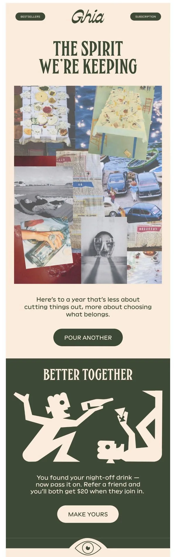 Ghia email: Dry January, Pass It On