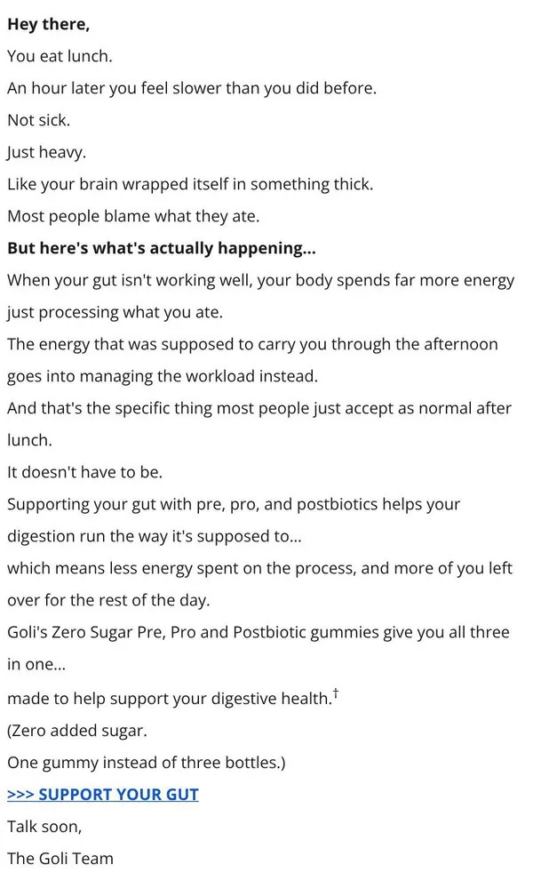 Goli email: why you feel worse after lunch