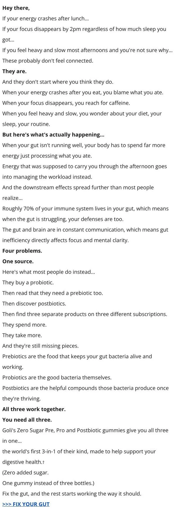Goli email: your gut