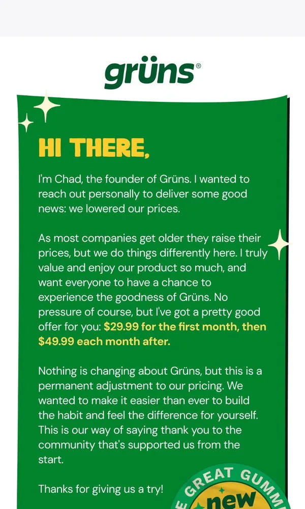 Grüns email: Good News From Grüns