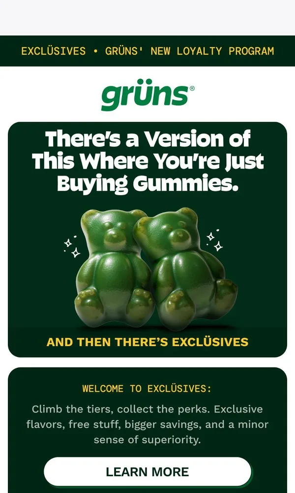 Grüns email: Welcome to the Crü. The Good Stuff Starts Here.