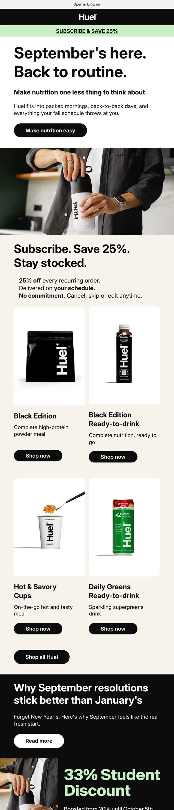 Huel email: Back to it. Nutrition sorted.