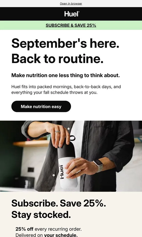 Huel email: Back to it. Nutrition sorted.