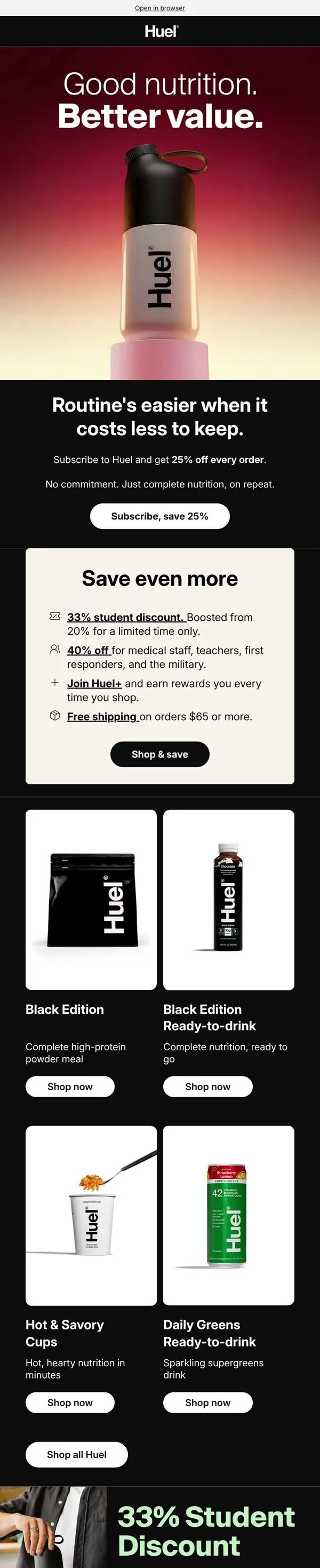 Huel email: Back to routine. Not to overspending.