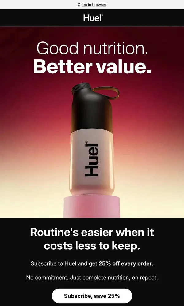 Huel email: Back to routine. Not to overspending.