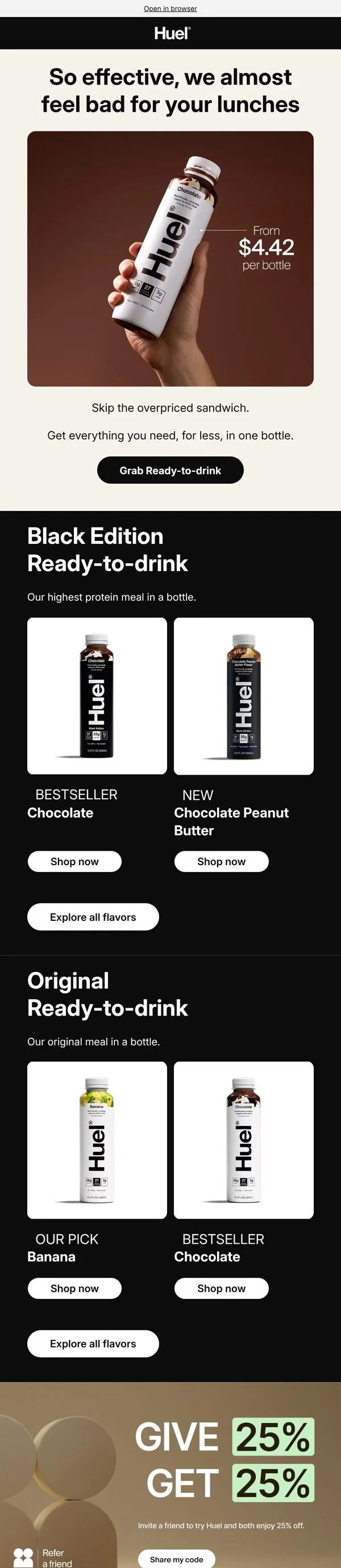 Huel email: Your $12 sandwich won't like this.